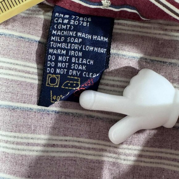 Vintage Tommy Hilfiger Burgundy Striped Crest Shirt – Size L - Picture 6 of 8